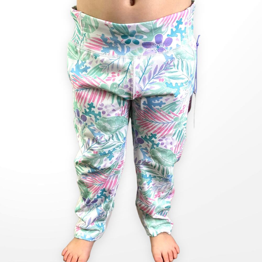 MORE THAN MAGIC Blue Palm Leaf Stretch Athletic Leggings
